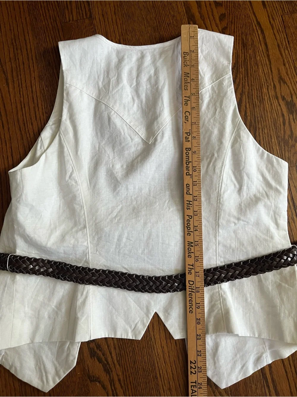 Vintage 90s Sharagano Studio White 100% Linen Button-Up Vest with Brown Belt